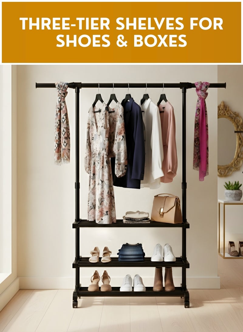 Zefzon Heavy Duty Adjustable Clothes Rack with Wheels & Storage Shelves – Metal Garment Hanging Rail Stand, Rolling Clothing Rack Organizer for Bedroom, Laundry, Boutique & Retail - Image 4